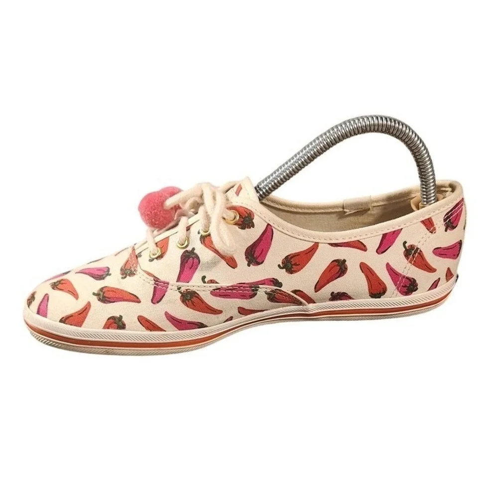 Keds Kate Spade Shoes Womens Size 8.5 Chili Pepper‎ Print Canvas Flats WF57480